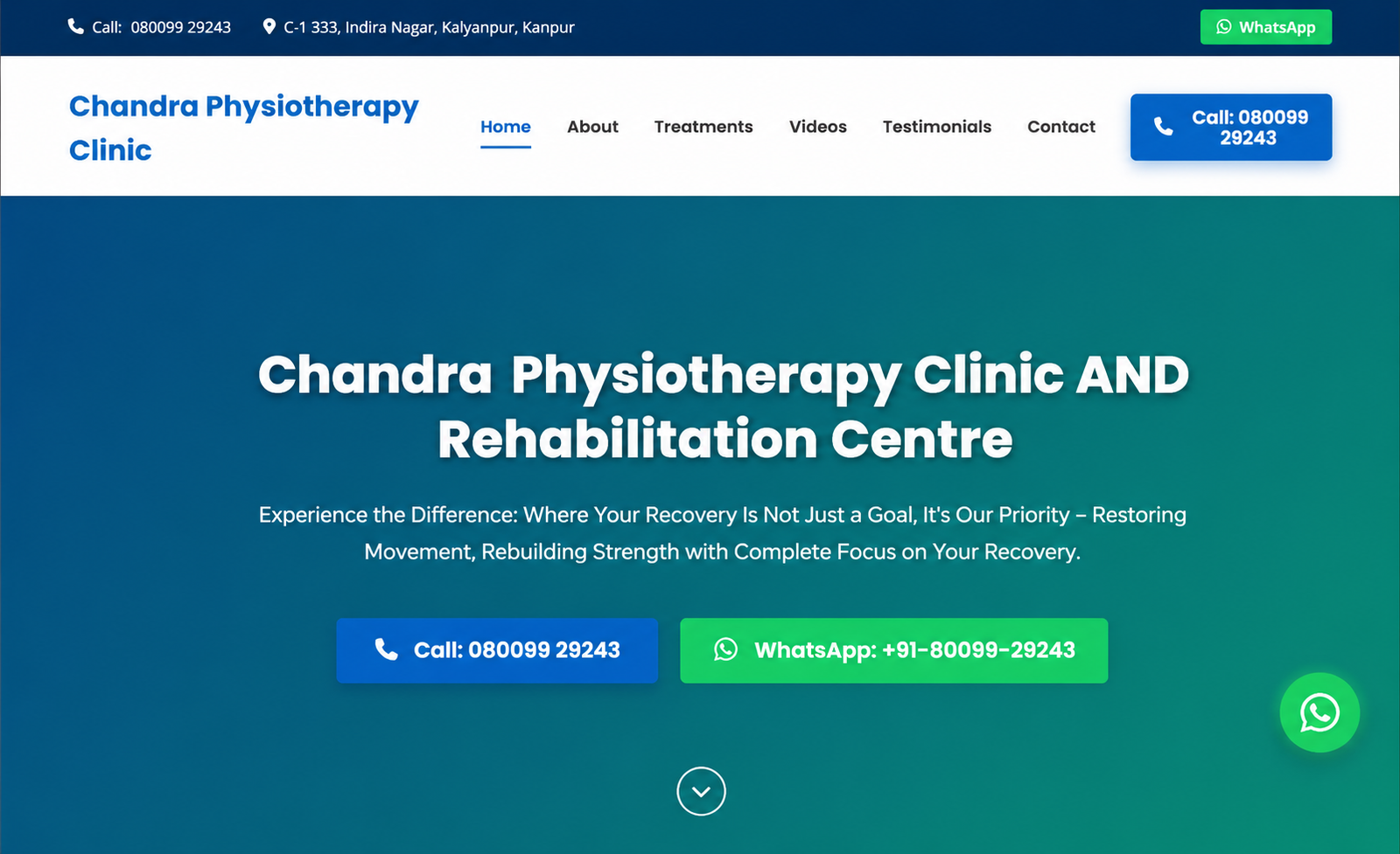 Chandra Physiotherapy Clinic Website